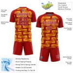 Custom Red Gold-White Line Sublimation Soccer Uniform Jersey Custom Red Gold-White Line Sublimation Soccer Uniform Jersey