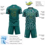 Custom Teal Gray-Old Gold Abstract Network Splash Sublimation Soccer Uniform Jersey Custom Teal Gray-Old Gold Abstract Network Splash Sublimation Soccer Uniform Jersey