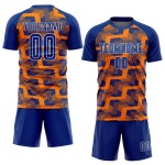 Custom Royal Bay Orange-White Line Sublimation Soccer Uniform Jersey Custom Royal Bay Orange-White Line Sublimation Soccer Uniform Jersey