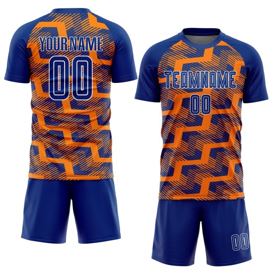 Custom Royal Bay Orange-White Line Sublimation Soccer Uniform Jersey Custom Royal Bay Orange-White Line Sublimation Soccer Uniform Jersey