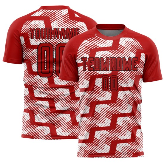 Custom Red Black-White Line Sublimation Soccer Uniform Jersey Custom Red Black-White Line Sublimation Soccer Uniform Jersey