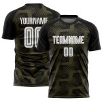 Custom Black White-Olive Line Sublimation Soccer Uniform Jersey Custom Black White-Olive Line Sublimation Soccer Uniform Jersey