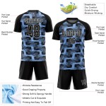 Custom Black Light Blue-White Line Sublimation Soccer Uniform Jersey Custom Black Light Blue-White Line Sublimation Soccer Uniform Jersey