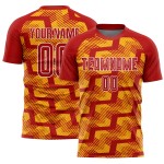 Custom Red Gold-White Line Sublimation Soccer Uniform Jersey Custom Red Gold-White Line Sublimation Soccer Uniform Jersey