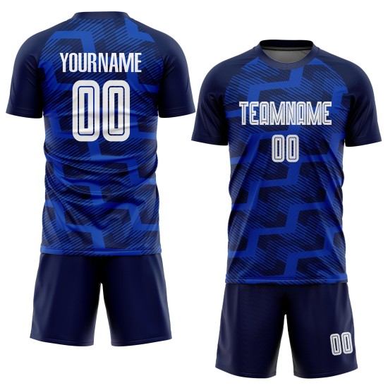 Custom Navy White-Thunder Blue Line Sublimation Soccer Uniform Jersey Custom Navy White-Thunder Blue Line Sublimation Soccer Uniform Jersey