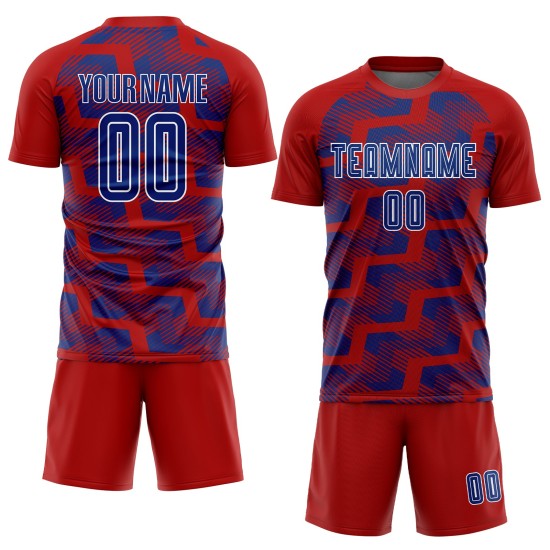 Custom Red Royal-White Line Sublimation Soccer Uniform Jersey Custom Red Royal-White Line Sublimation Soccer Uniform Jersey