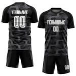 Custom Black White-Steel Gray Line Sublimation Soccer Uniform Jersey Custom Black White-Steel Gray Line Sublimation Soccer Uniform Jersey