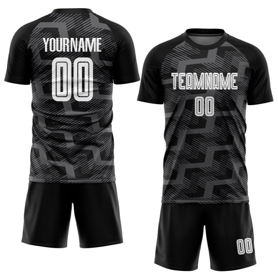 Custom Black White-Steel Gray Line Sublimation Soccer Uniform Jersey Custom Black White-Steel Gray Line Sublimation Soccer Uniform Jersey