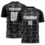 Custom Black White-Steel Gray Line Sublimation Soccer Uniform Jersey Custom Black White-Steel Gray Line Sublimation Soccer Uniform Jersey