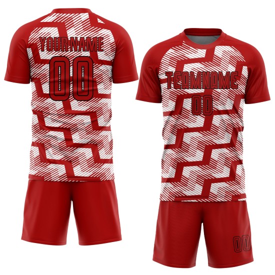 Custom Red Black-White Line Sublimation Soccer Uniform Jersey Custom Red Black-White Line Sublimation Soccer Uniform Jersey