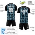 Custom Black White-Shadow Blue Line Sublimation Soccer Uniform Jersey Custom Black White-Shadow Blue Line Sublimation Soccer Uniform Jersey