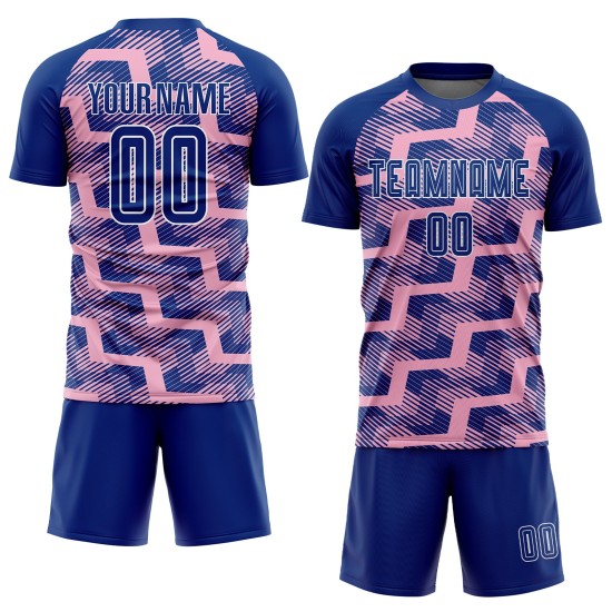 Custom Royal Light Pink-White Line Sublimation Soccer Uniform Jersey Custom Royal Light Pink-White Line Sublimation Soccer Uniform Jersey