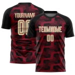 Custom Black Cream-Crimson Line Sublimation Soccer Uniform Jersey Custom Black Cream-Crimson Line Sublimation Soccer Uniform Jersey