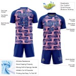 Custom Royal Light Pink-White Line Sublimation Soccer Uniform Jersey Custom Royal Light Pink-White Line Sublimation Soccer Uniform Jersey