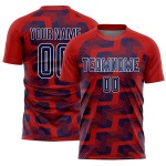 Custom Red Navy-White Line Sublimation Soccer Uniform Jersey Custom Red Navy-White Line Sublimation Soccer Uniform Jersey