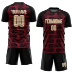 Custom Black Cream-Crimson Line Sublimation Soccer Uniform Jersey Custom Black Cream-Crimson Line Sublimation Soccer Uniform Jersey