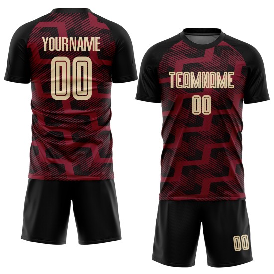 Custom Black Cream-Crimson Line Sublimation Soccer Uniform Jersey Custom Black Cream-Crimson Line Sublimation Soccer Uniform Jersey