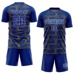 Custom Royal Steel Gray-White Line Sublimation Soccer Uniform Jersey Custom Royal Steel Gray-White Line Sublimation Soccer Uniform Jersey