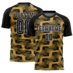 Custom Black Old Gold-White Line Sublimation Soccer Uniform Jersey Custom Black Old Gold-White Line Sublimation Soccer Uniform Jersey