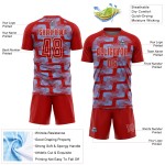 Custom Red Light Blue-White Line Sublimation Soccer Uniform Jersey Custom Red Light Blue-White Line Sublimation Soccer Uniform Jersey