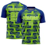 Custom Royal Neon Green-White Line Sublimation Soccer Uniform Jersey Custom Royal Neon Green-White Line Sublimation Soccer Uniform Jersey