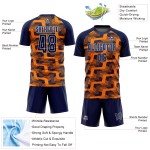 Custom Navy Bay Orange-White Line Sublimation Soccer Uniform Jersey Custom Navy Bay Orange-White Line Sublimation Soccer Uniform Jersey