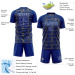 Custom Royal Steel Gray-White Line Sublimation Soccer Uniform Jersey Custom Royal Steel Gray-White Line Sublimation Soccer Uniform Jersey