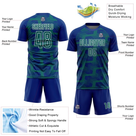 Custom Royal Teal-White Line Sublimation Soccer Uniform Jersey Custom Royal Teal-White Line Sublimation Soccer Uniform Jersey