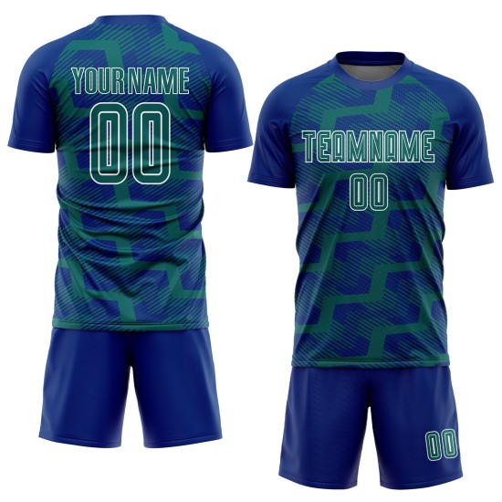 Custom Royal Teal-White Line Sublimation Soccer Uniform Jersey Custom Royal Teal-White Line Sublimation Soccer Uniform Jersey