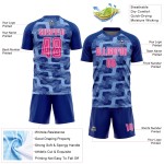 Custom Royal Pink-Light Blue Line Sublimation Soccer Uniform Jersey Custom Royal Pink-Light Blue Line Sublimation Soccer Uniform Jersey