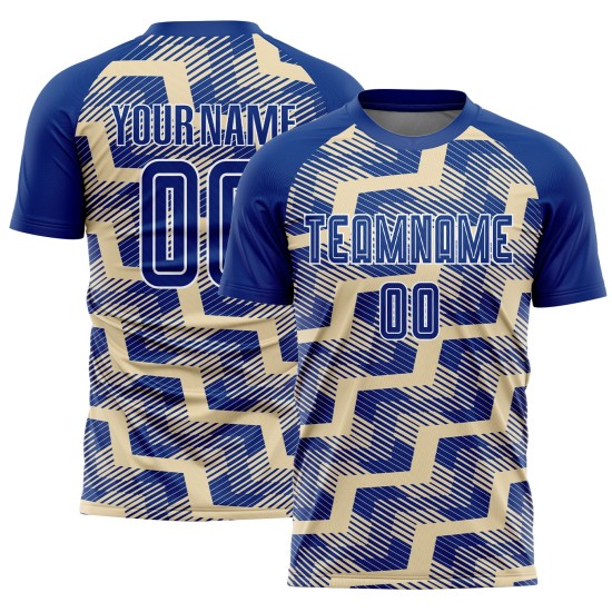 Custom Royal Cream-White Line Sublimation Soccer Uniform Jersey Custom Royal Cream-White Line Sublimation Soccer Uniform Jersey