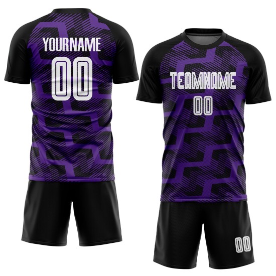 Custom Black White-Purple Line Sublimation Soccer Uniform Jersey Custom Black White-Purple Line Sublimation Soccer Uniform Jersey