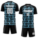 Custom Black White-Shadow Blue Line Sublimation Soccer Uniform Jersey Custom Black White-Shadow Blue Line Sublimation Soccer Uniform Jersey