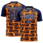 Custom Navy Bay Orange-White Line Sublimation Soccer Uniform Jersey Custom Navy Bay Orange-White Line Sublimation Soccer Uniform Jersey