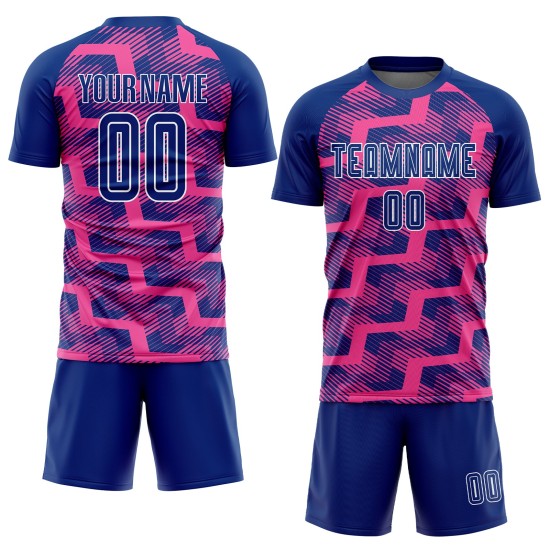 Custom Royal Pink-White Line Sublimation Soccer Uniform Jersey Custom Royal Pink-White Line Sublimation Soccer Uniform Jersey