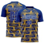 Custom Royal Old Gold-White Line Sublimation Soccer Uniform Jersey Custom Royal Old Gold-White Line Sublimation Soccer Uniform Jersey