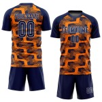 Custom Navy Bay Orange-White Line Sublimation Soccer Uniform Jersey Custom Navy Bay Orange-White Line Sublimation Soccer Uniform Jersey