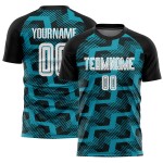 Custom Black White-Teal Line Sublimation Soccer Uniform Jersey Custom Black White-Teal Line Sublimation Soccer Uniform Jersey