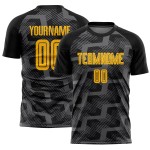Custom Black Gold-Steel Gray Line Sublimation Soccer Uniform Jersey Custom Black Gold-Steel Gray Line Sublimation Soccer Uniform Jersey