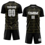 Custom Black White-Olive Line Sublimation Soccer Uniform Jersey Custom Black White-Olive Line Sublimation Soccer Uniform Jersey