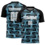 Custom Black White-Shadow Blue Line Sublimation Soccer Uniform Jersey Custom Black White-Shadow Blue Line Sublimation Soccer Uniform Jersey