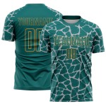Custom Teal Gray-Old Gold Abstract Network Splash Sublimation Soccer Uniform Jersey Custom Teal Gray-Old Gold Abstract Network Splash Sublimation Soccer Uniform Jersey