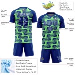 Custom Royal Pea Green-White Line Sublimation Soccer Uniform Jersey Custom Royal Pea Green-White Line Sublimation Soccer Uniform Jersey